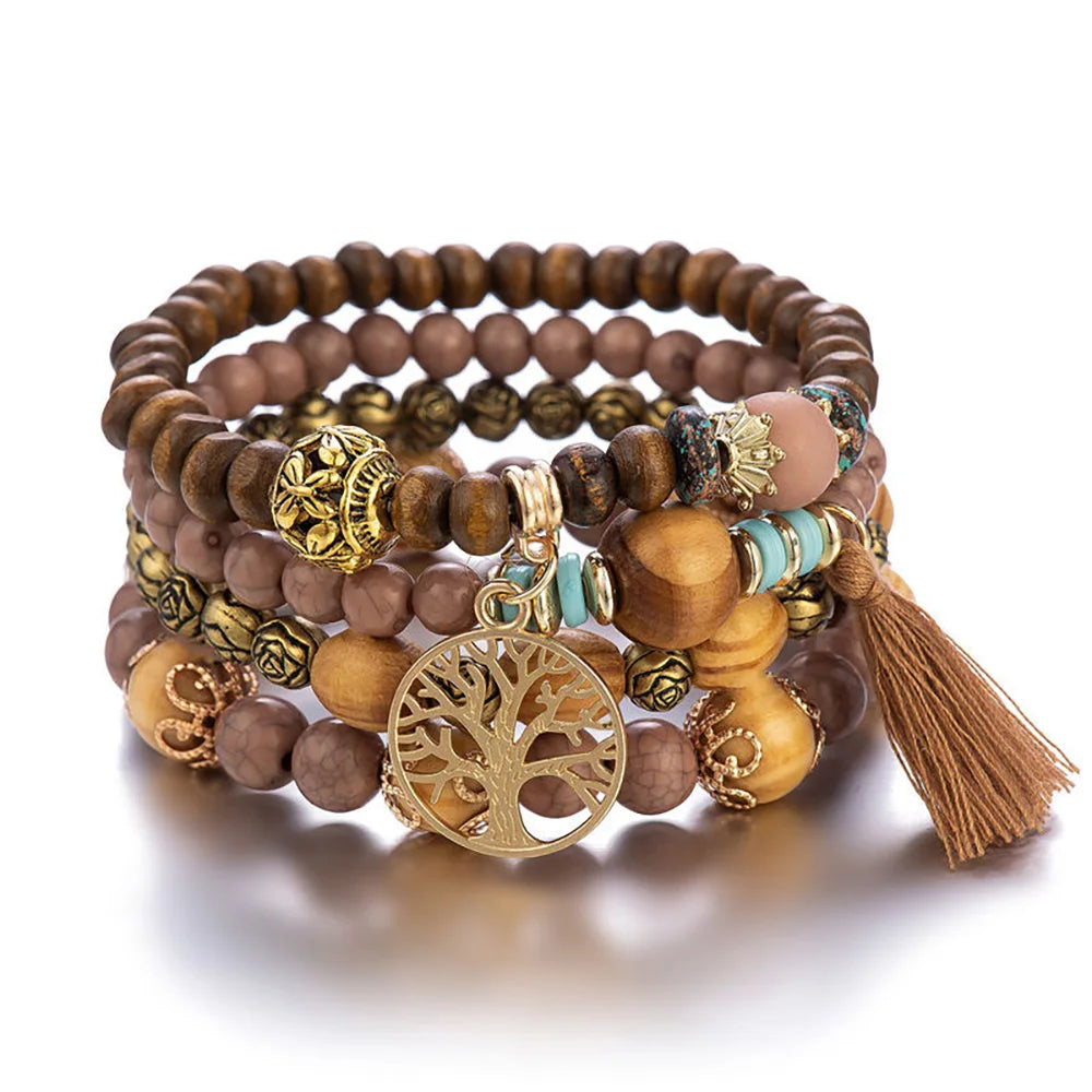 Conjunto de pulsera bohemia de árbol de la vida.