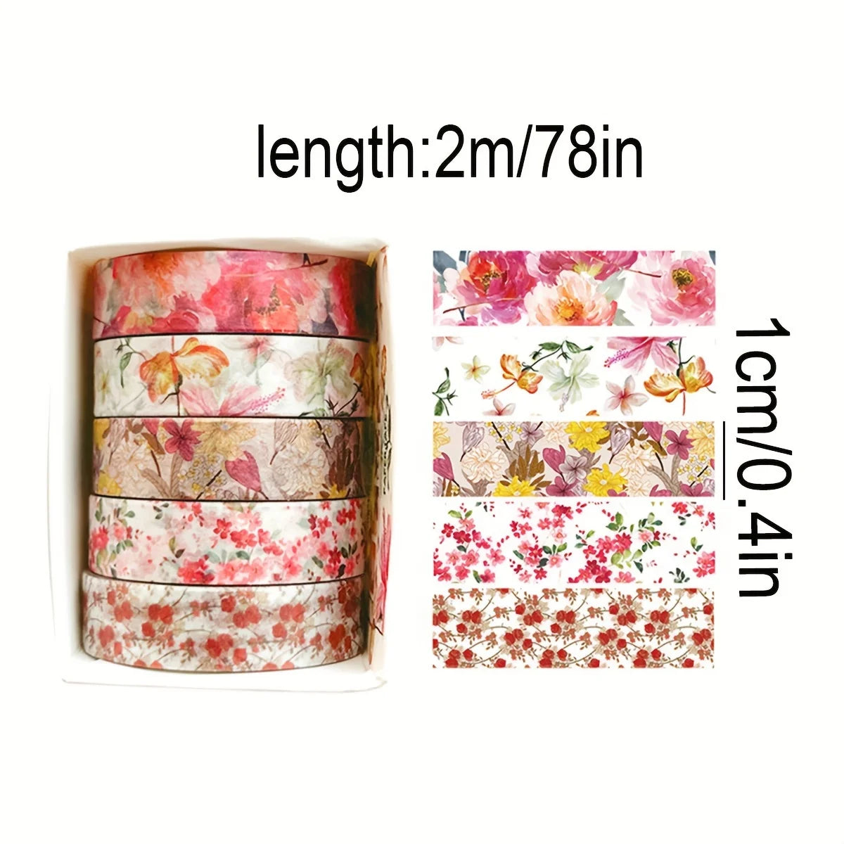 5 rollos de cinta manual de flores románticas en caja.