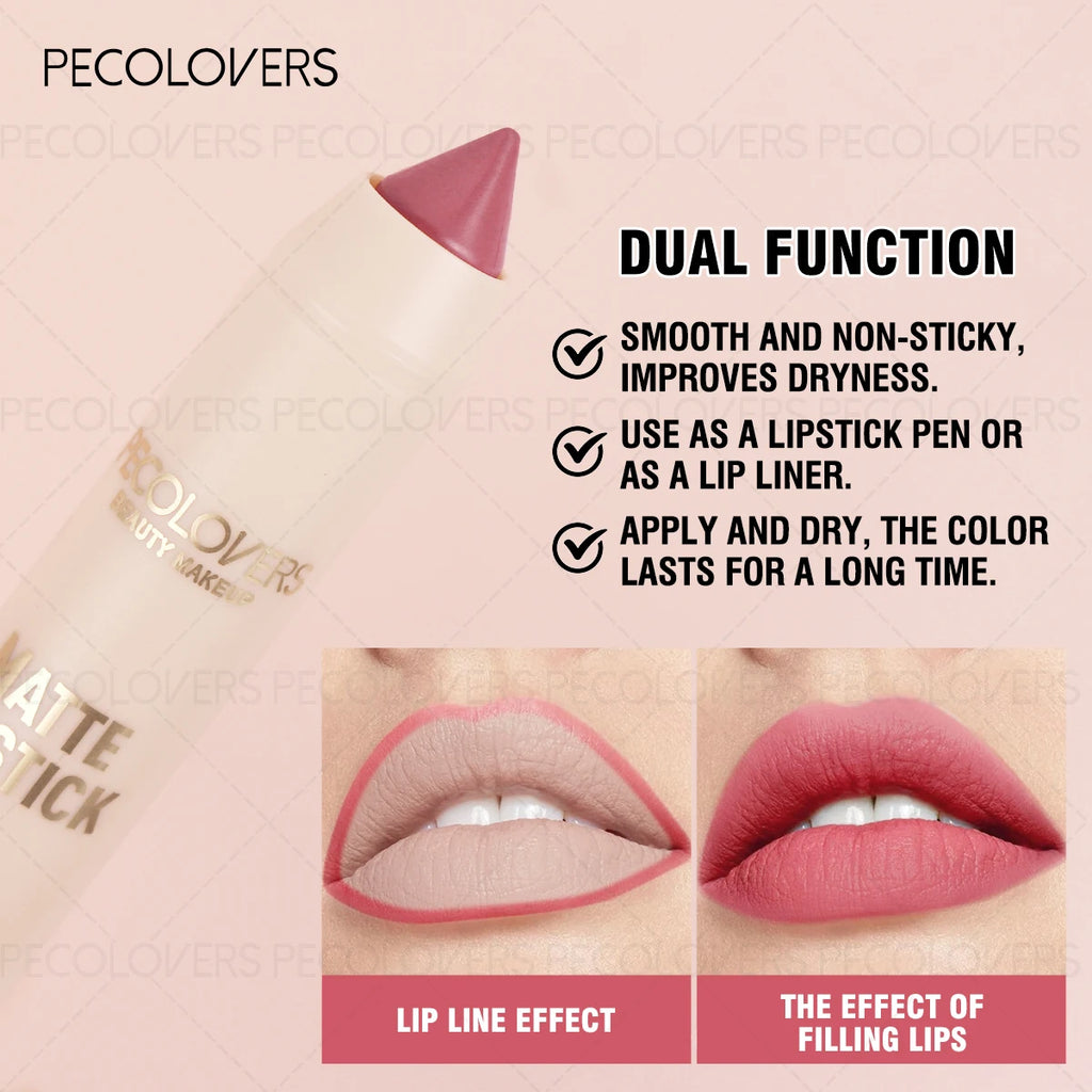 Lapiz labial mate resistente al agua.