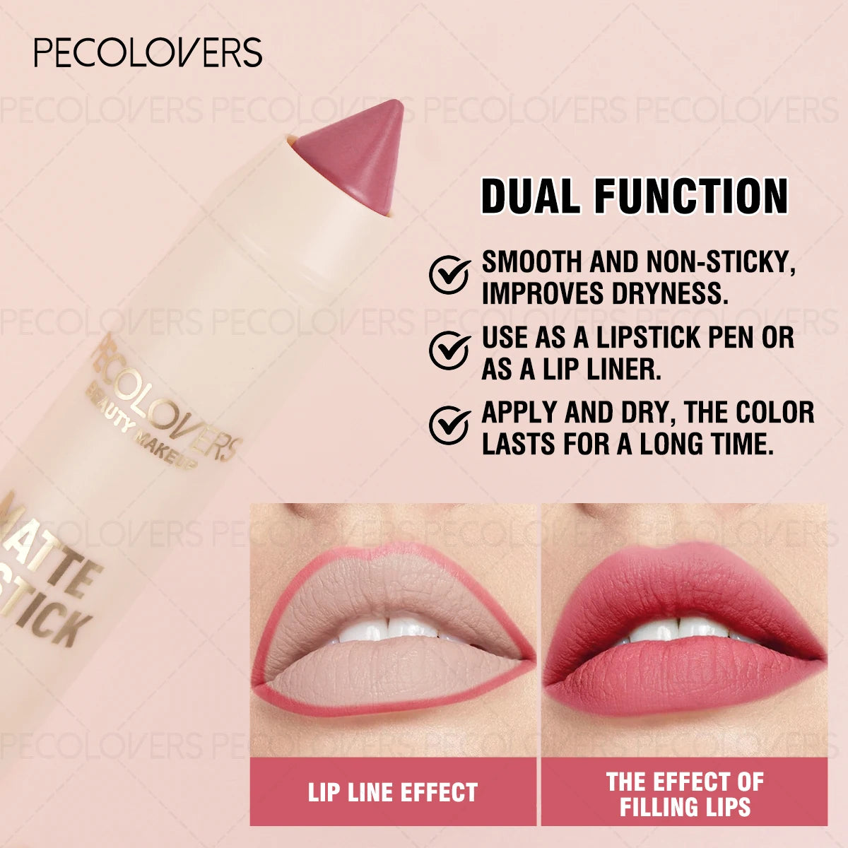 Lapiz labial mate resistente al agua.