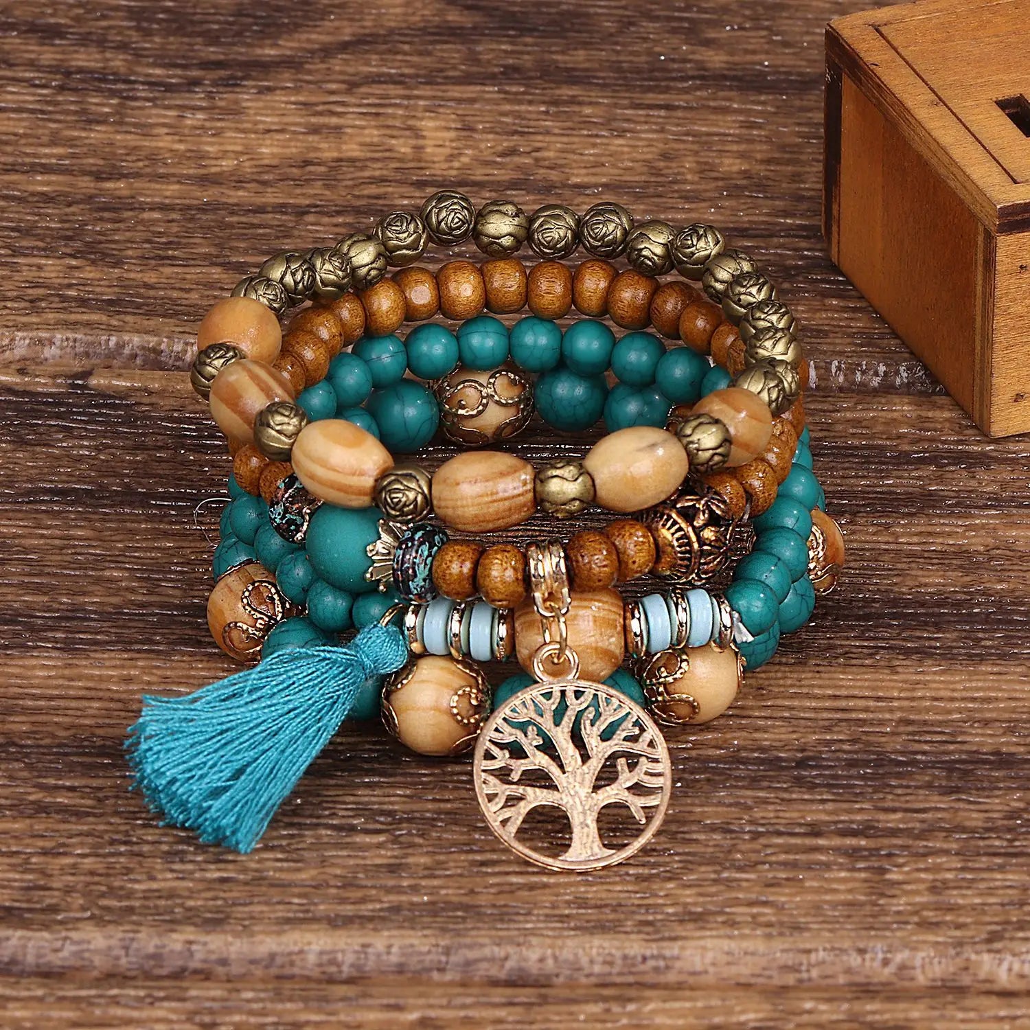 Conjunto de pulsera bohemia de árbol de la vida.