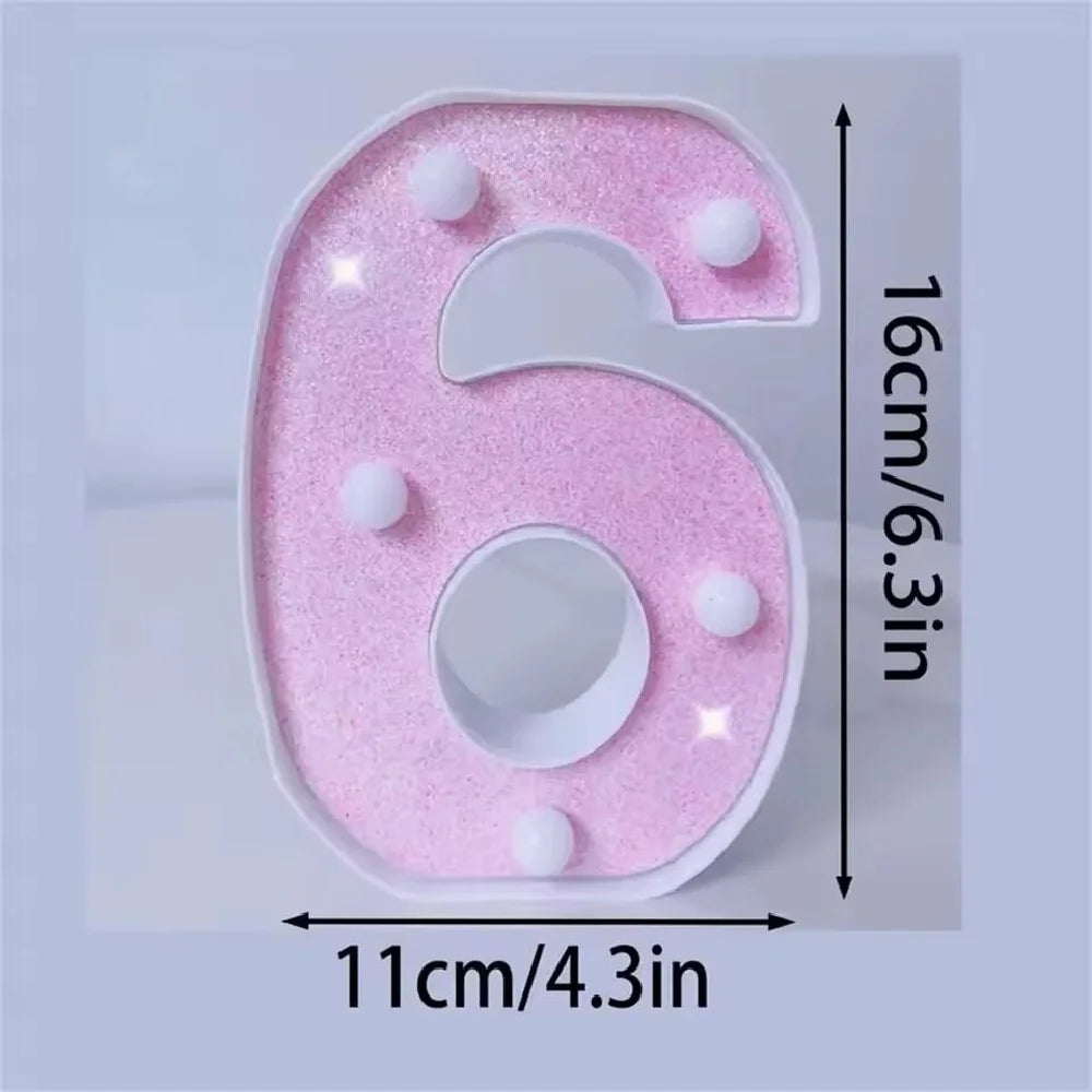 Luces LED con purpurina rosa para letras y números