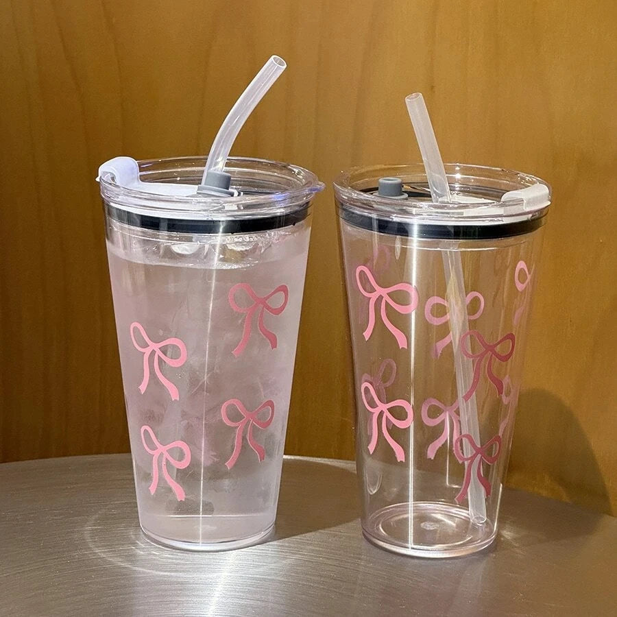 Taza de plástico con lazo rosa de 500ml.