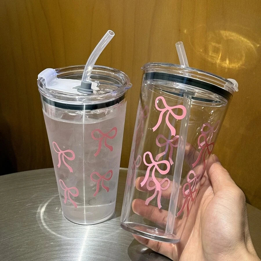 Taza de plástico con lazo rosa de 500ml.