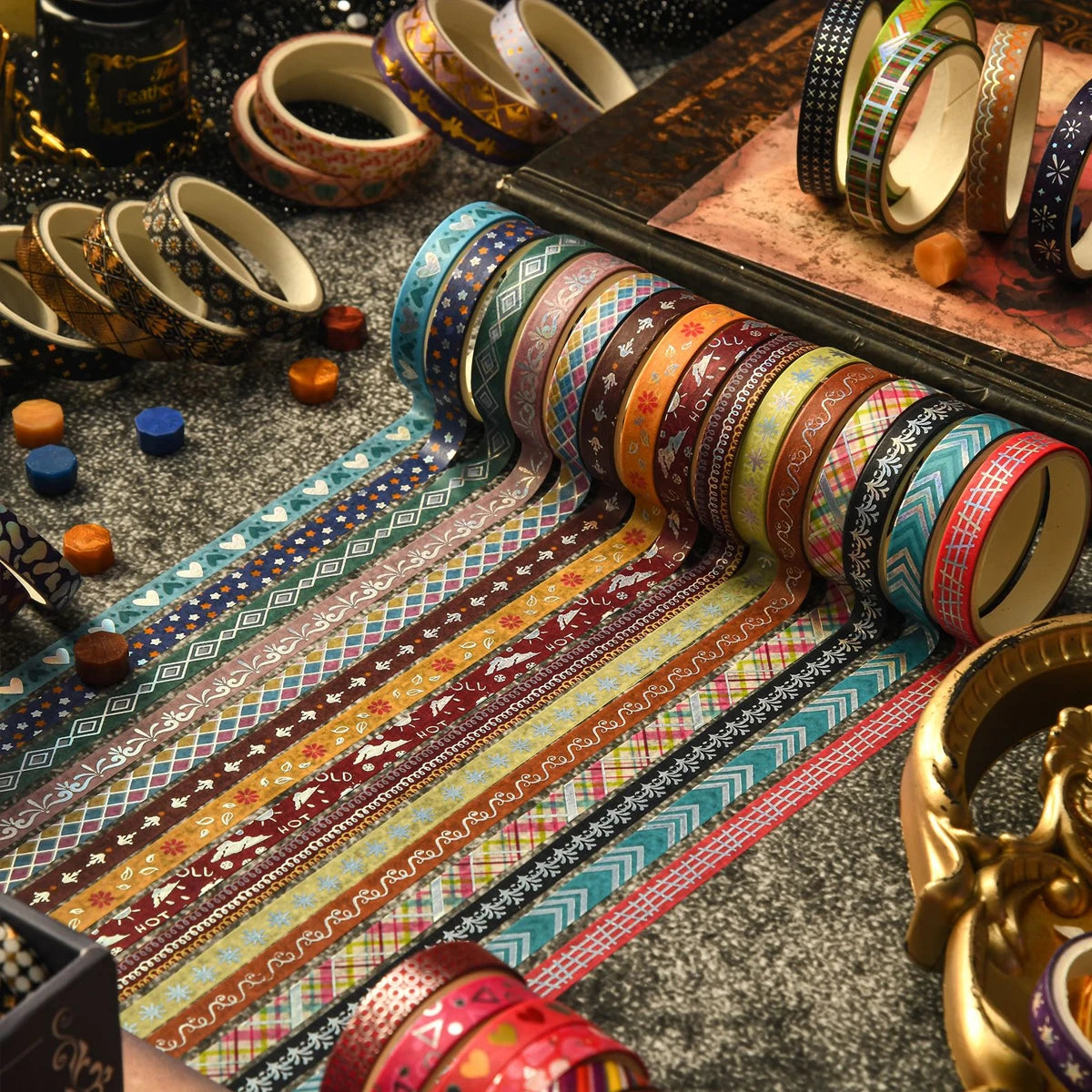 Cintas Washi X36 con lámina dorada.