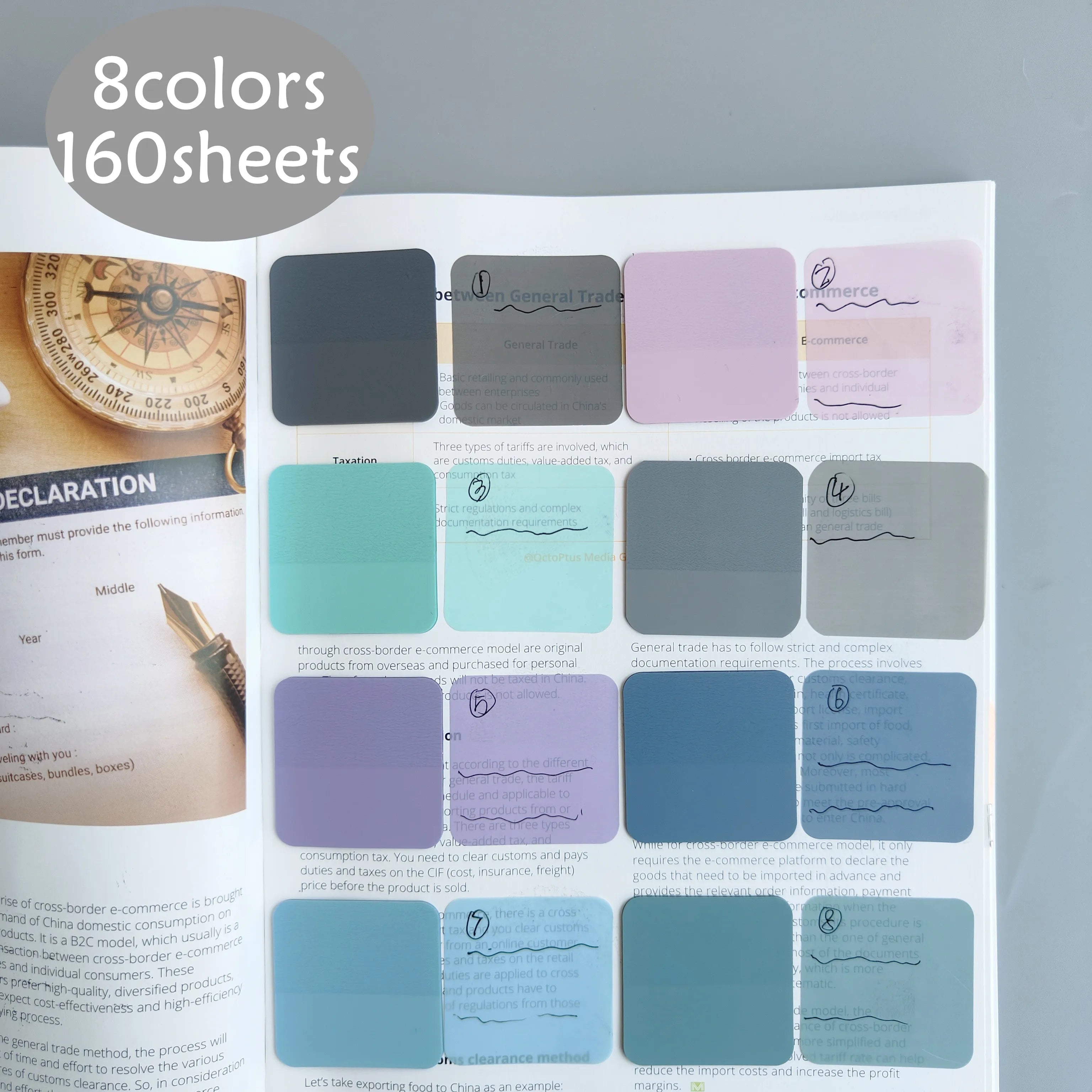 160 hojas de 8 colores adhesivas transparentes.