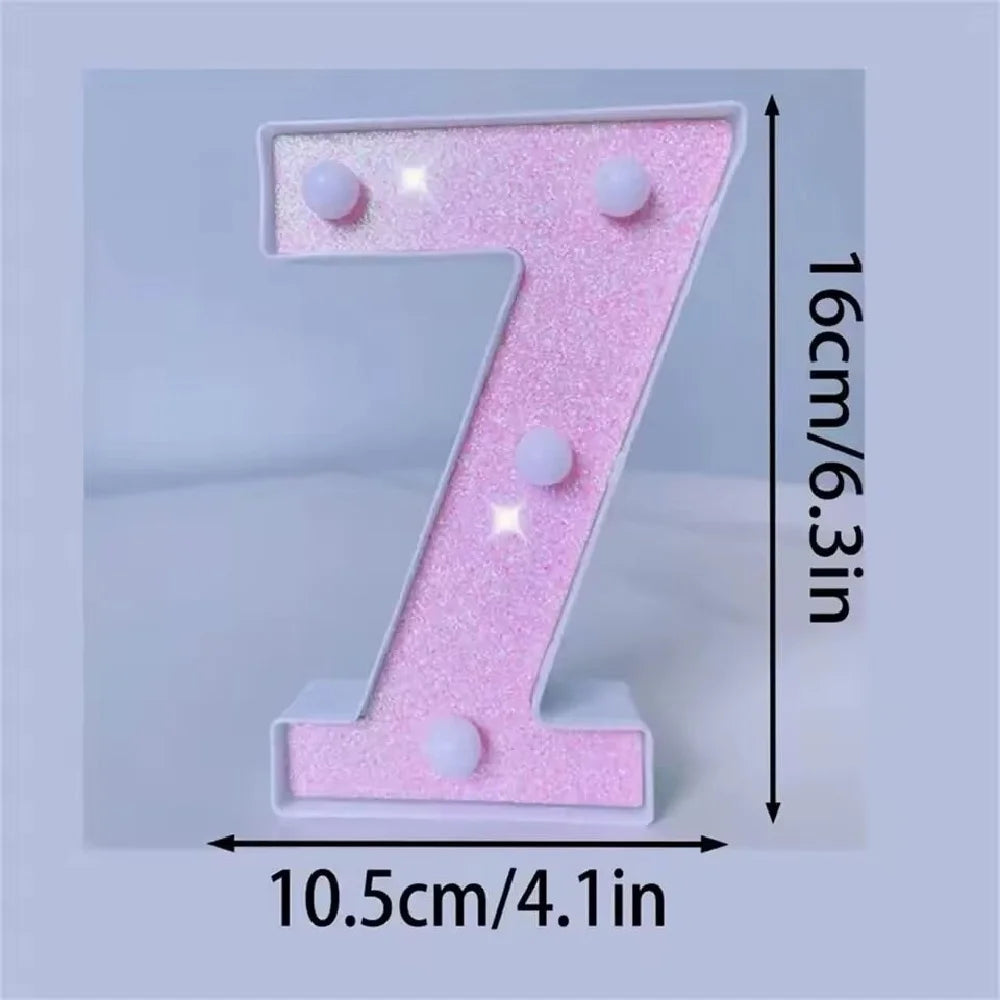 Luces LED con purpurina rosa para letras y números