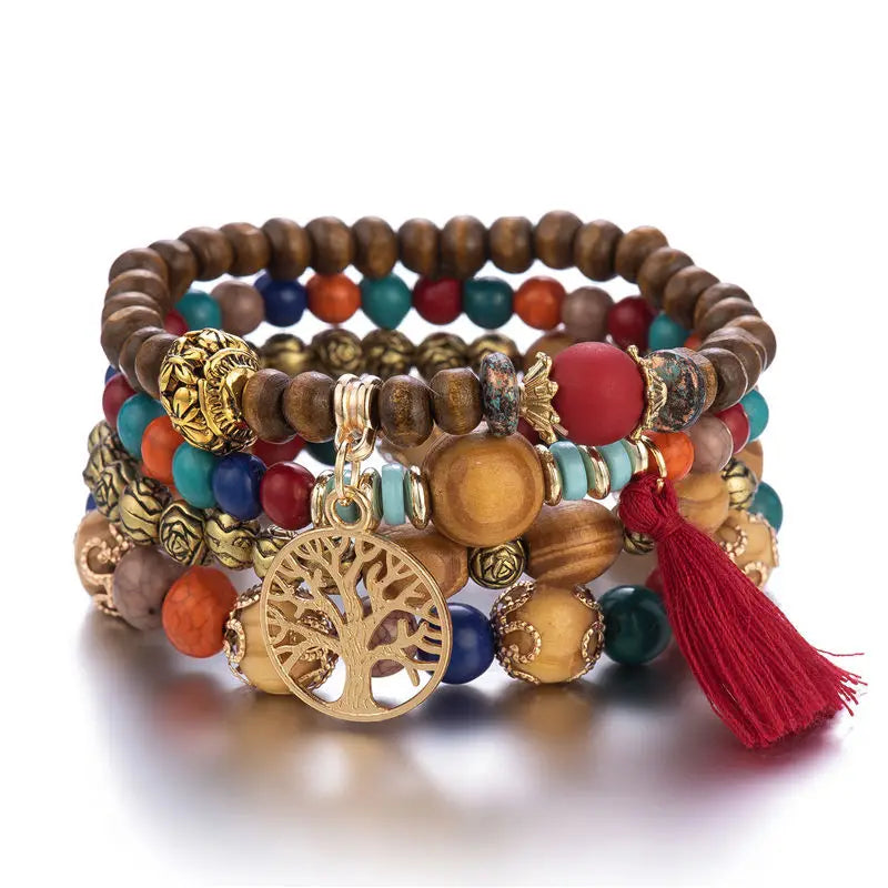 Conjunto de pulsera bohemia de árbol de la vida.