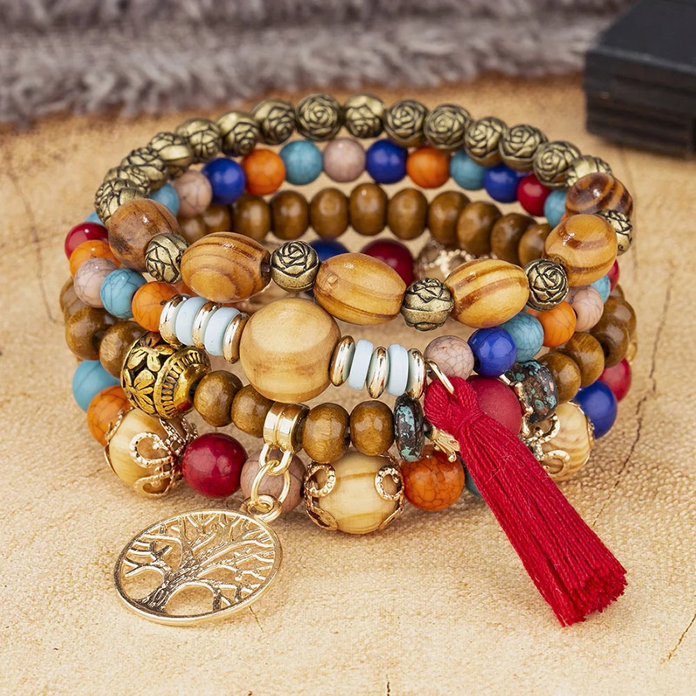 Conjunto de pulsera bohemia de árbol de la vida.