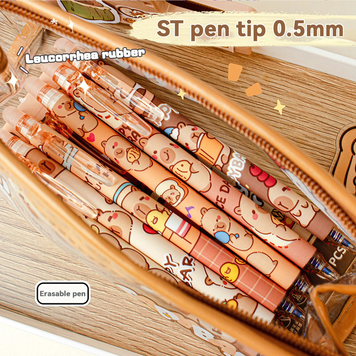 Bolígrafos borrables de capibara.