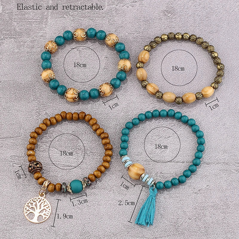 Conjunto de pulsera bohemia de árbol de la vida.
