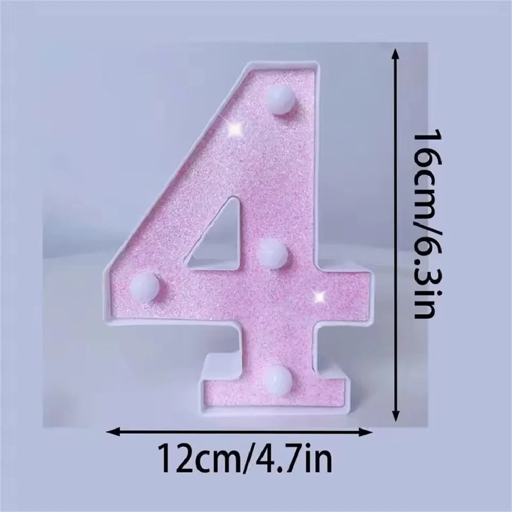 Luces LED con purpurina rosa para letras y números