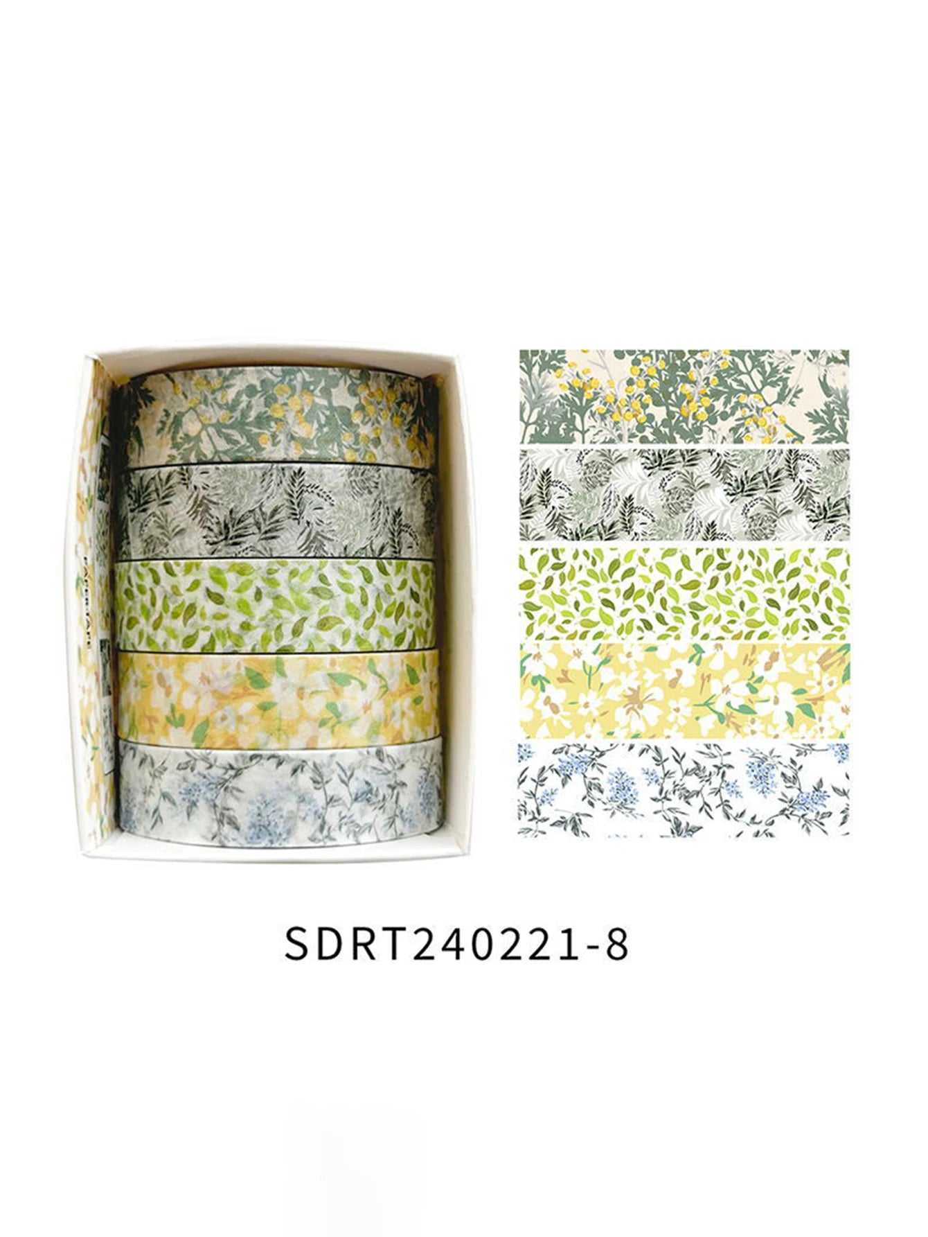 5 rollos de cinta manual de flores románticas en caja.