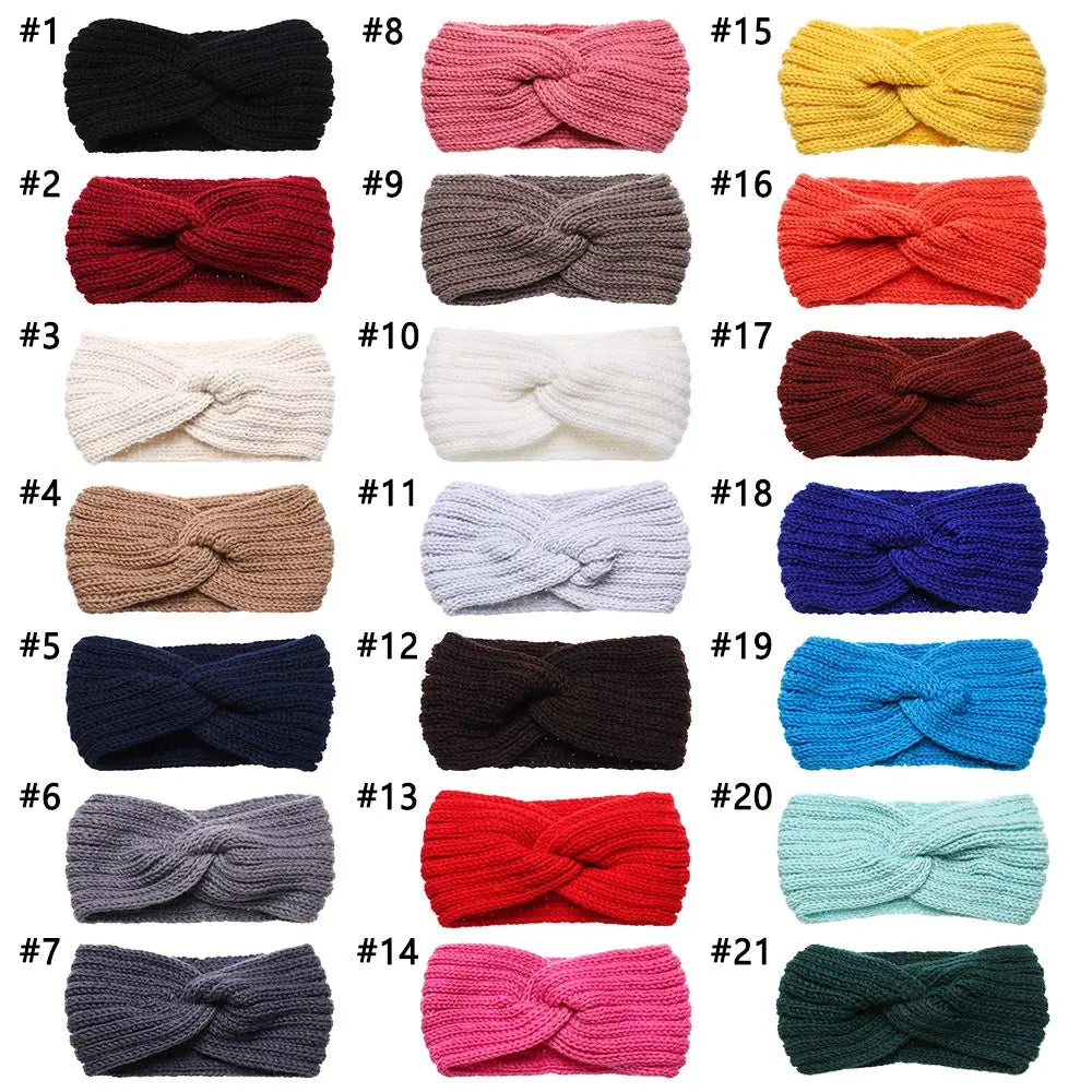 Vincha cruzada tejida.