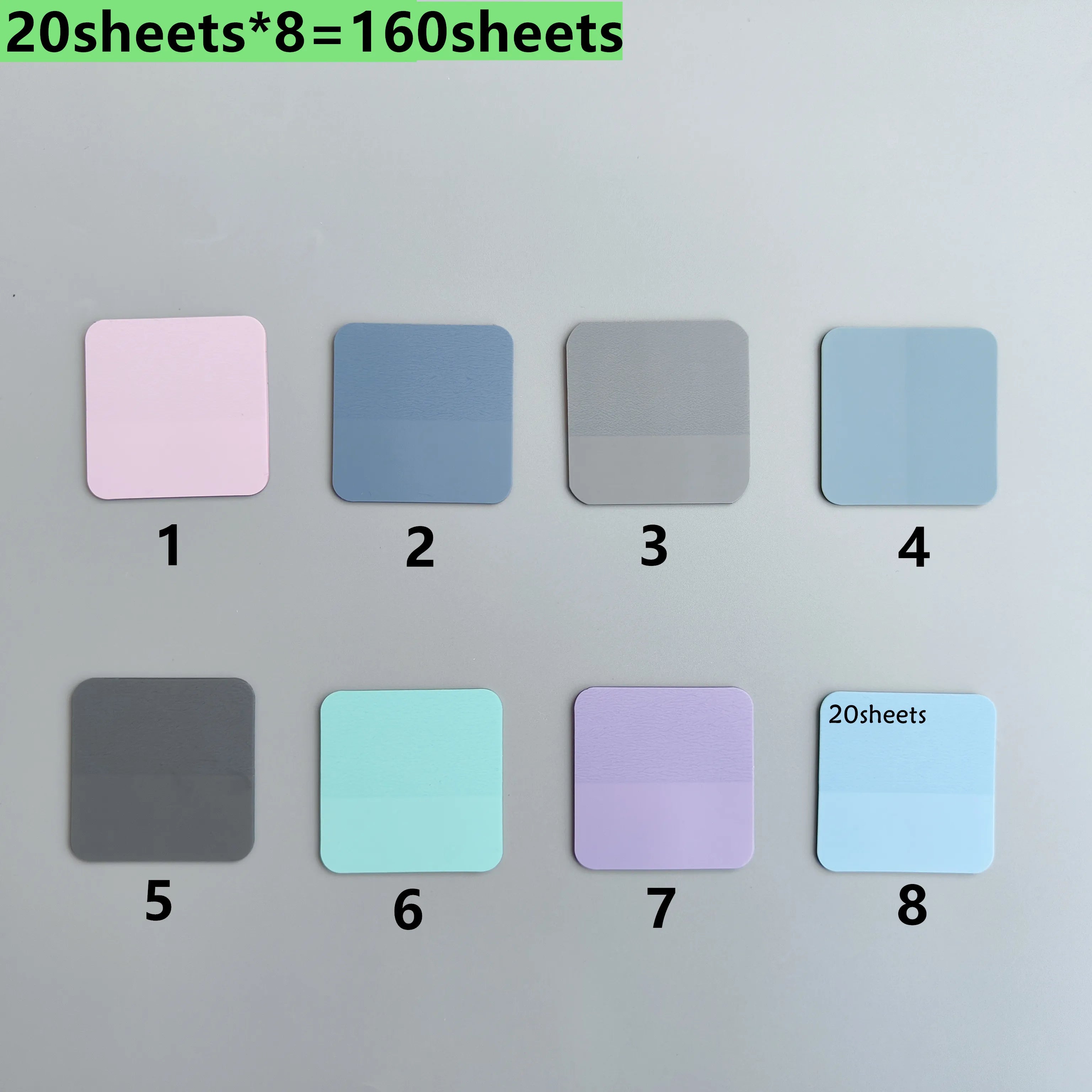 160 hojas de 8 colores adhesivas transparentes.