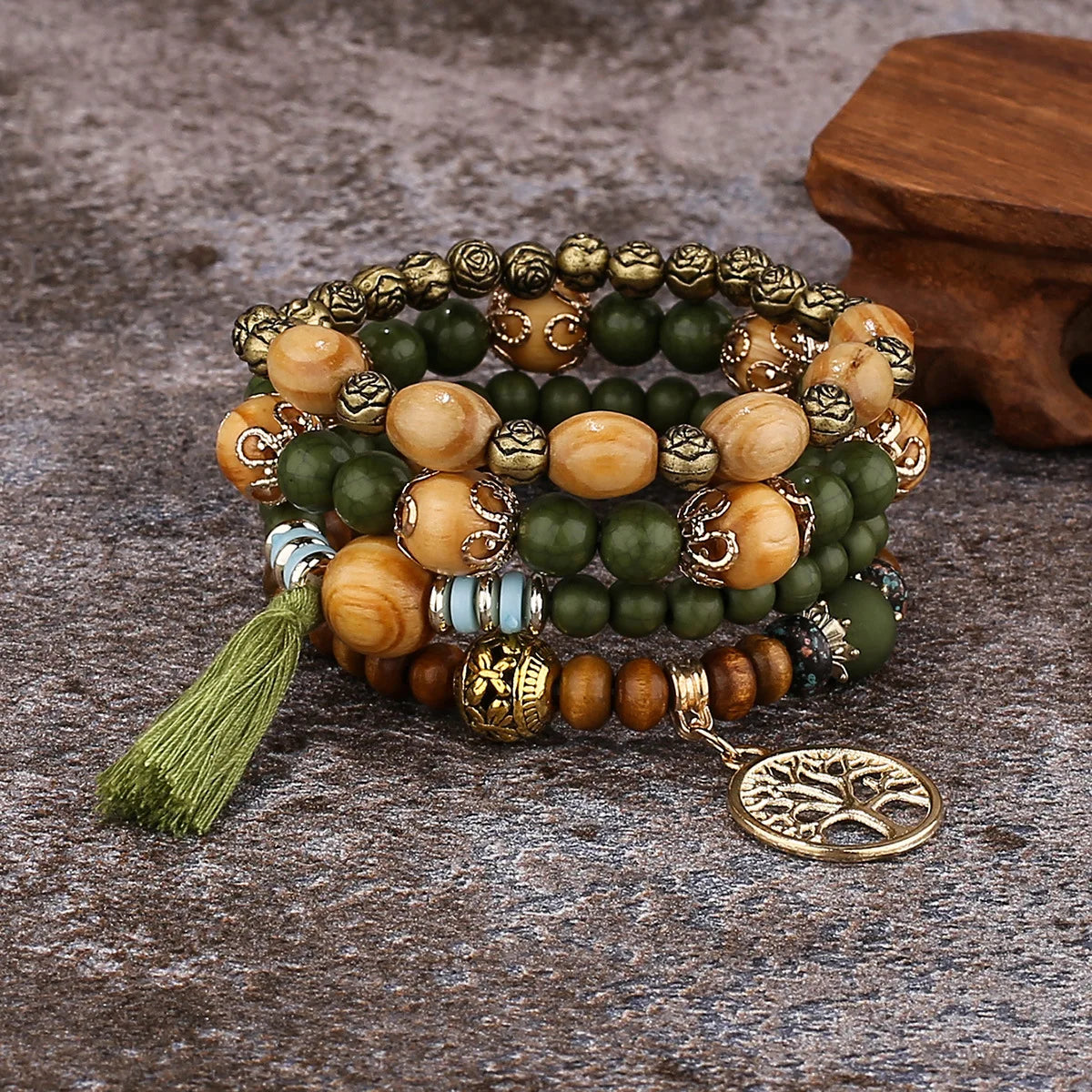 Conjunto de pulsera bohemia de árbol de la vida.