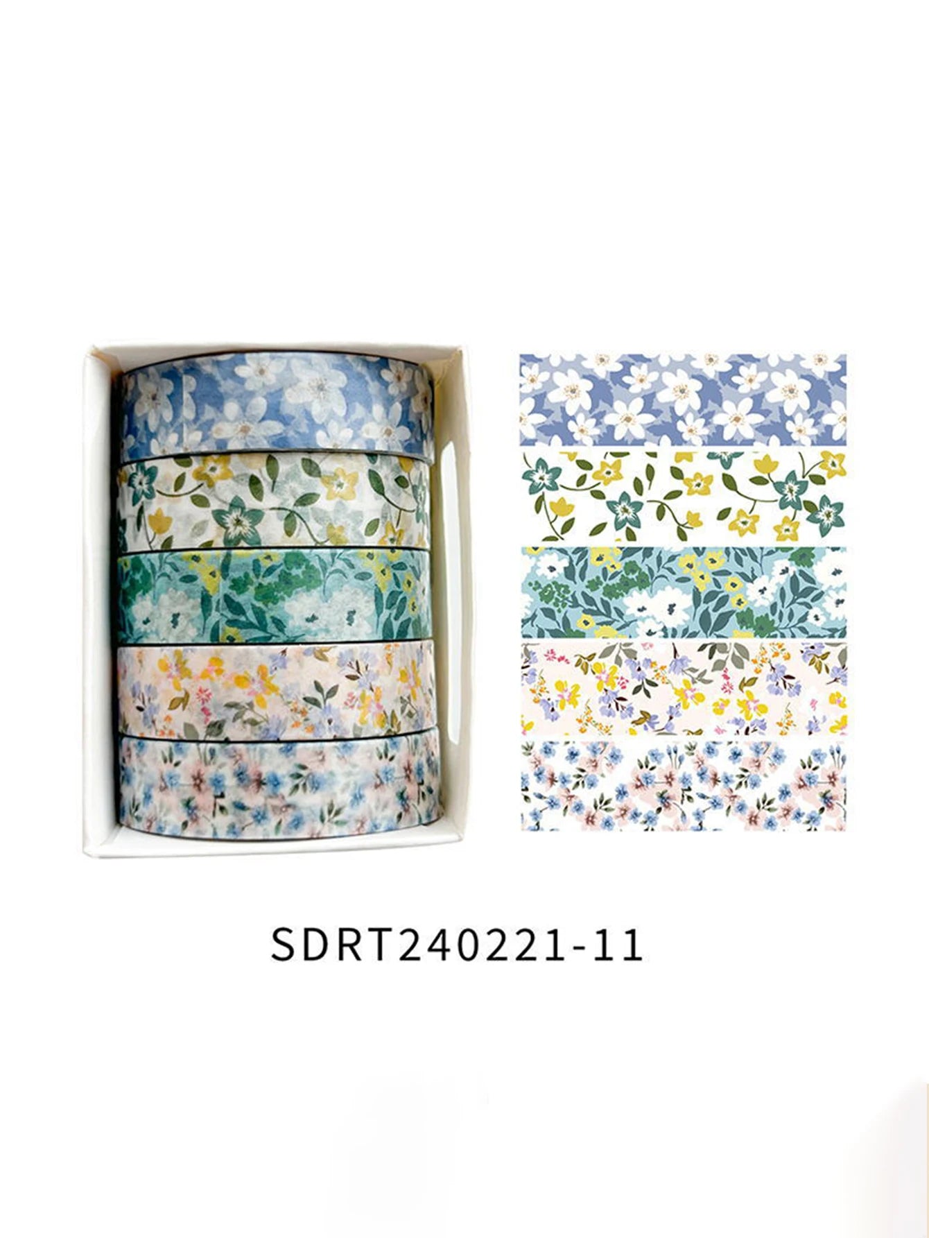 5 rollos de cinta manual de flores románticas en caja.