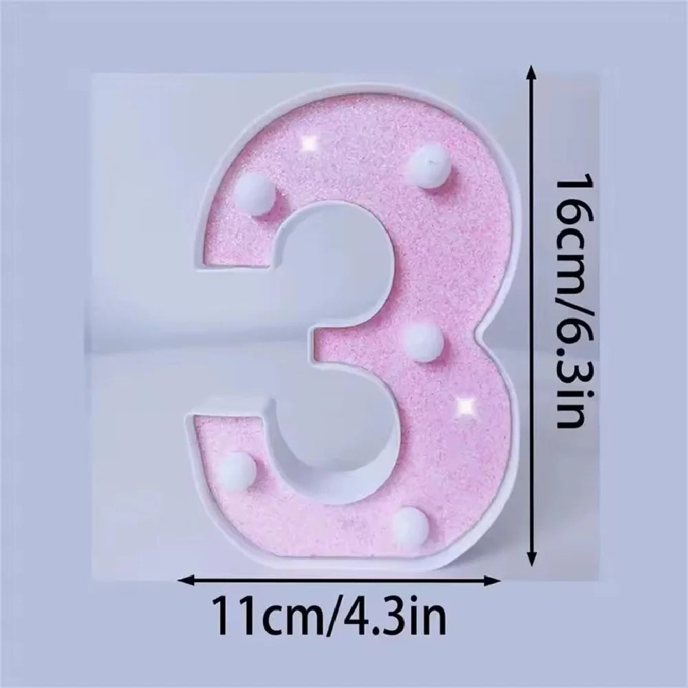 Luces LED con purpurina rosa para letras y números