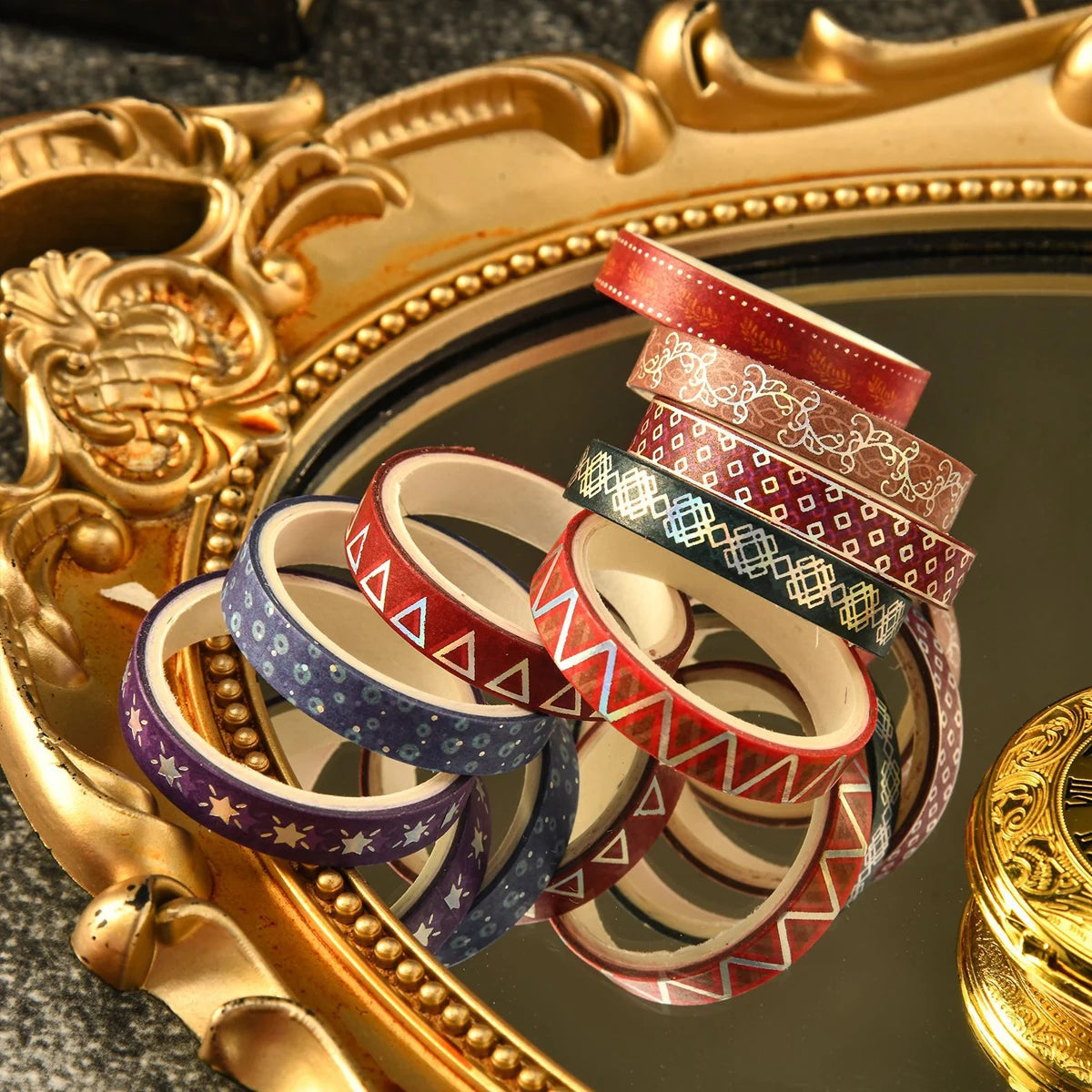 Cintas Washi X36 con lámina dorada.