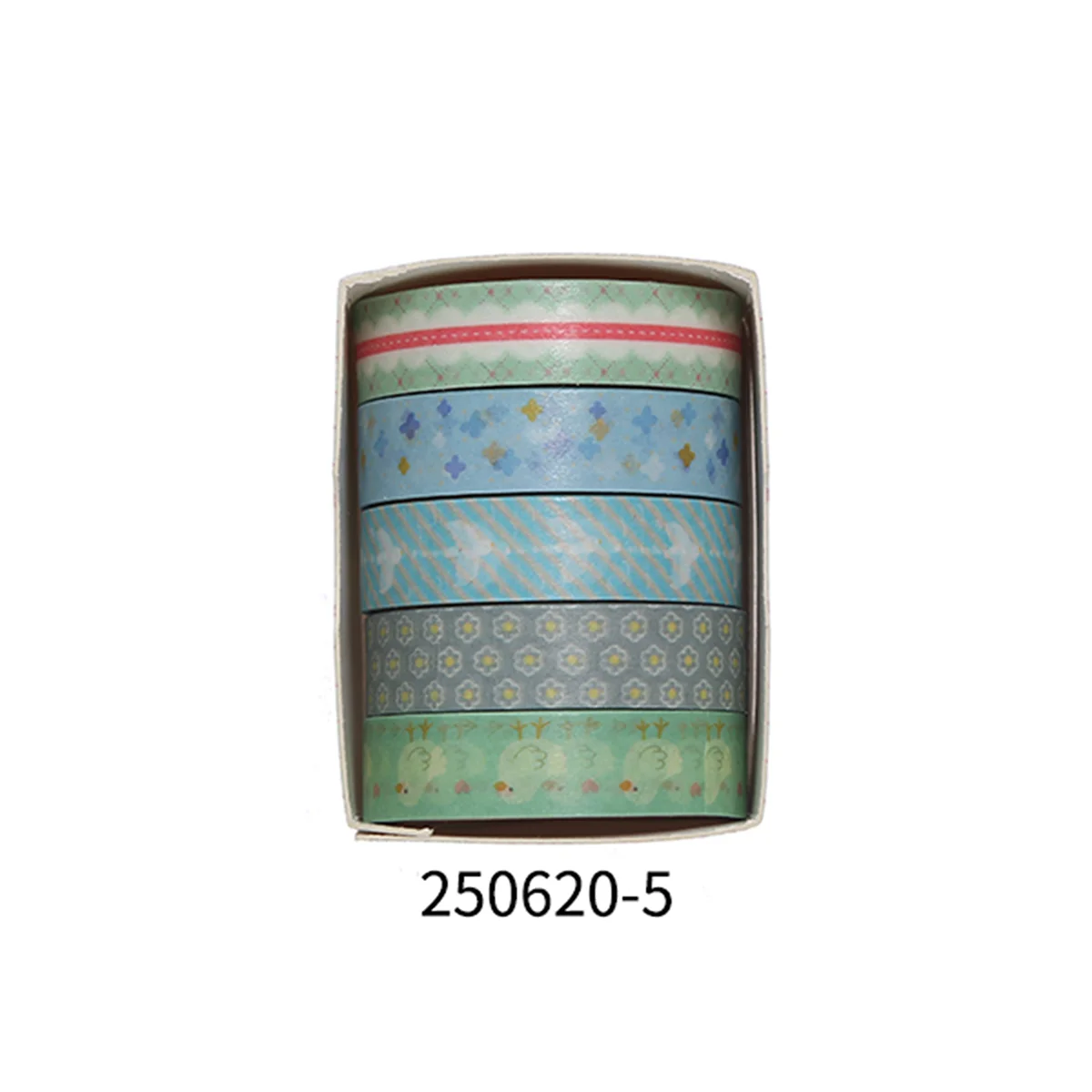 5 rollos de cinta manual de flores románticas en caja.