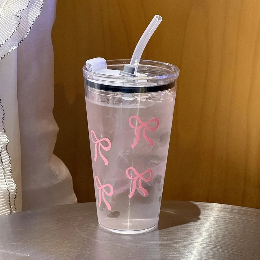 Taza de plástico con lazo rosa de 500ml.