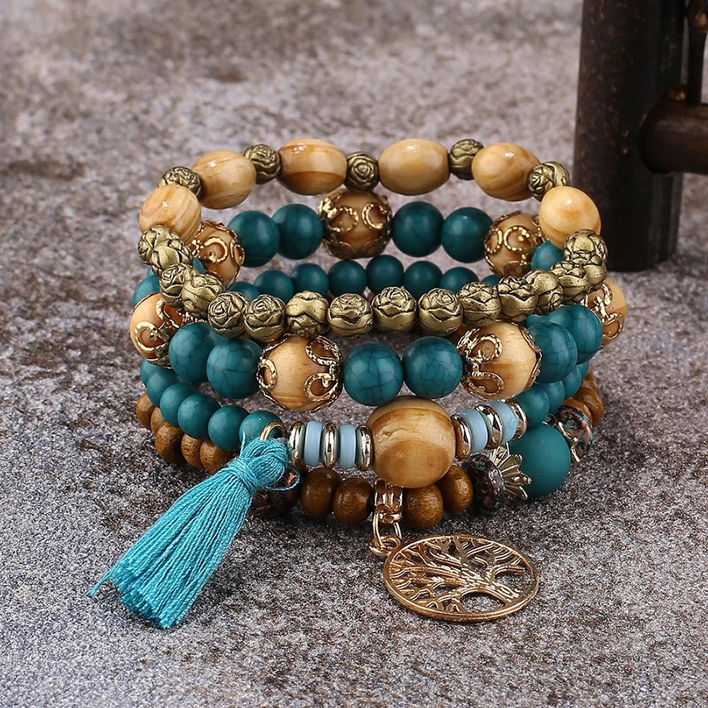 Conjunto de pulsera bohemia de árbol de la vida.