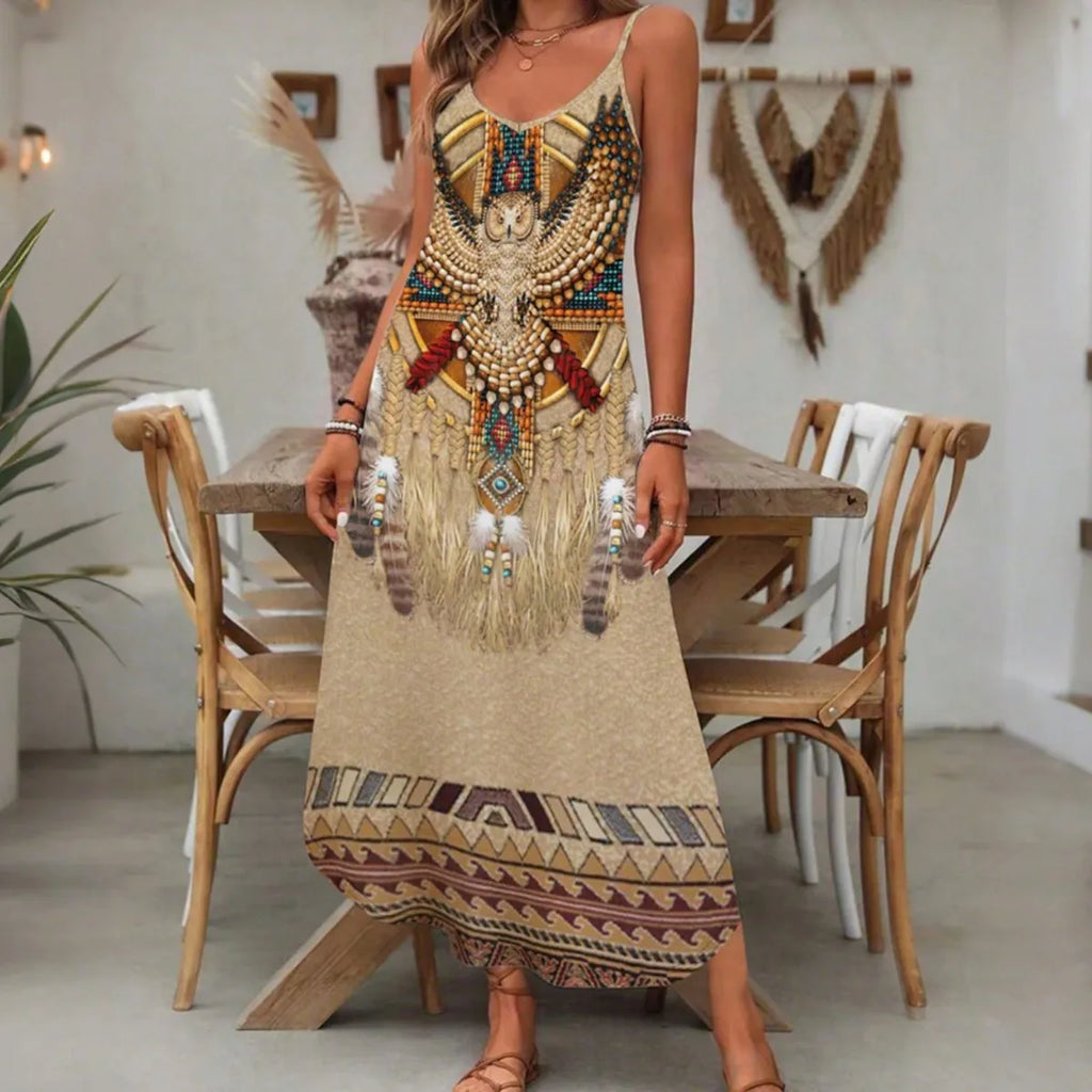 Vestido con estampado étnico occidental.