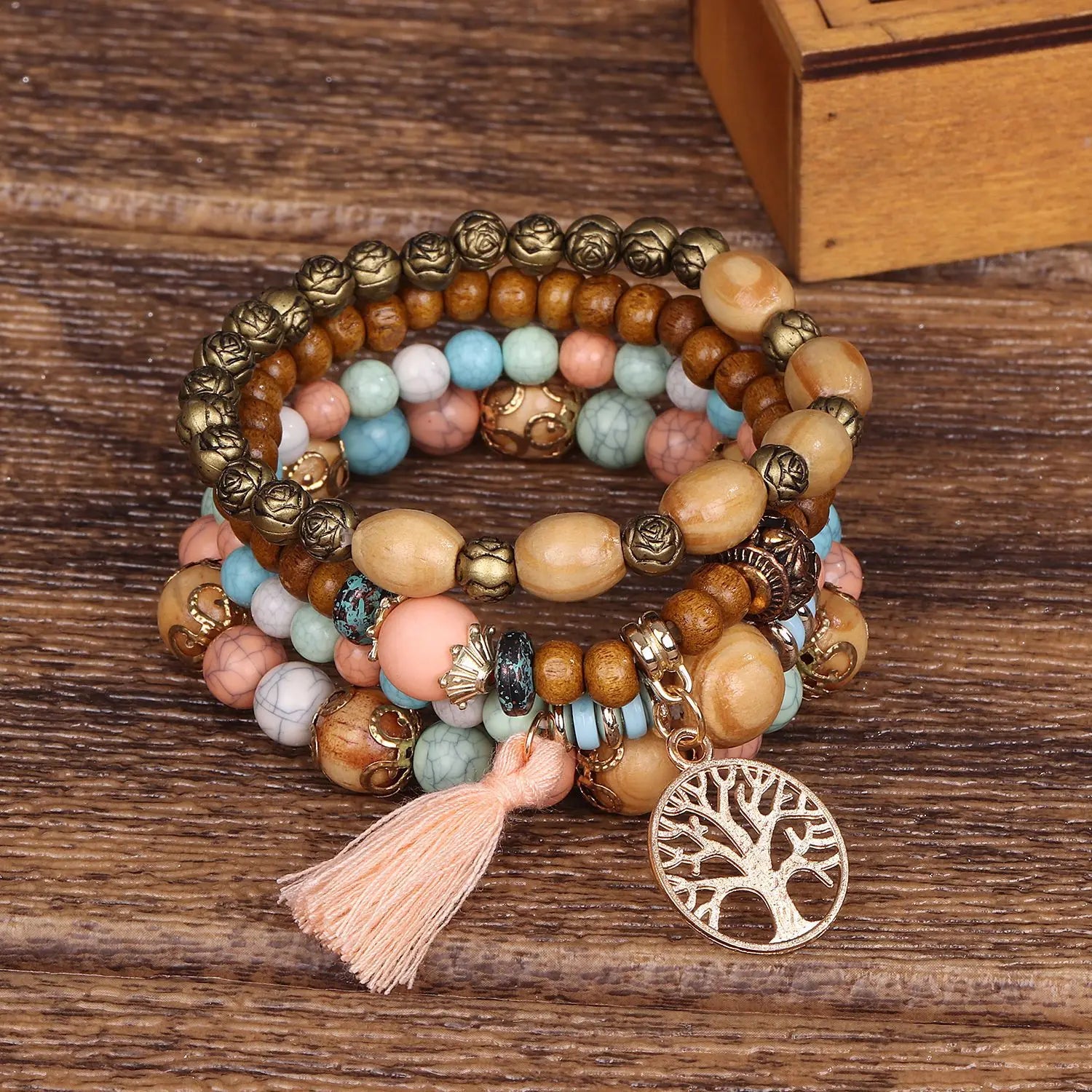 Conjunto de pulsera bohemia de árbol de la vida.